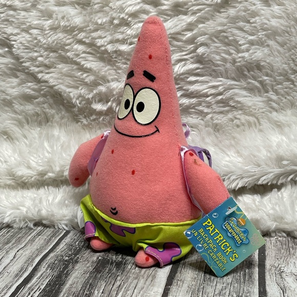7” Retro SpongeBob SquarePants Patric Plush with Backpack Book Excellent Cond - Picture 1 of 9